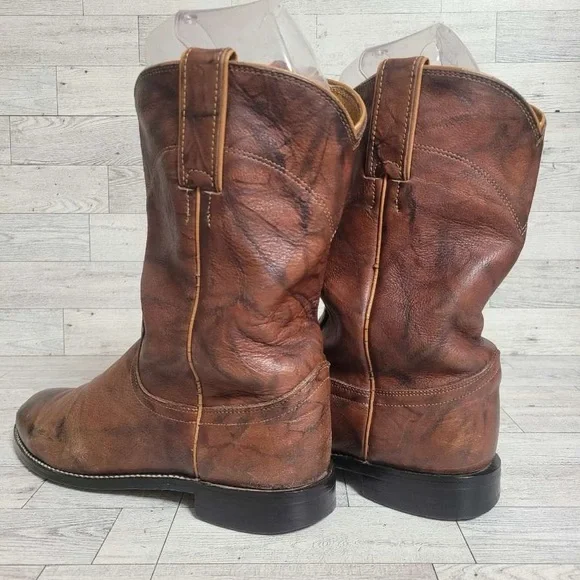 Women’s Justin Brown Marbled Leather Western Rodeo Roper Boots Size 7.5 B - Picture 4 of 9